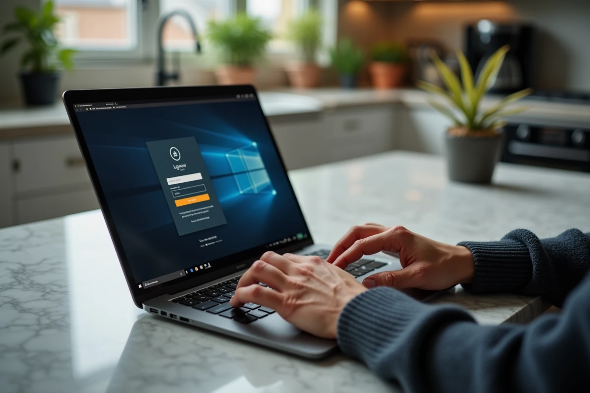 Mains tapant sur un ordinateur portable pour résoudre un problème de connexion à Bourse Direct