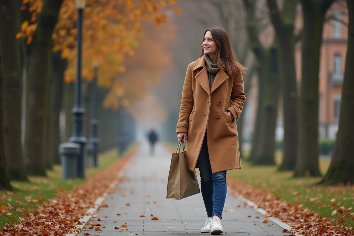 Femme se promenant seule sur un chemin boisé en automne pour prendre soin de sa santé mentale et de son bien-être quotidien
