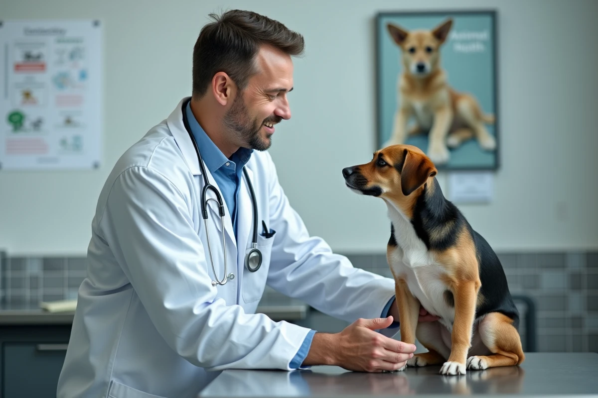 Vétérinaire rassurant un chien lors d